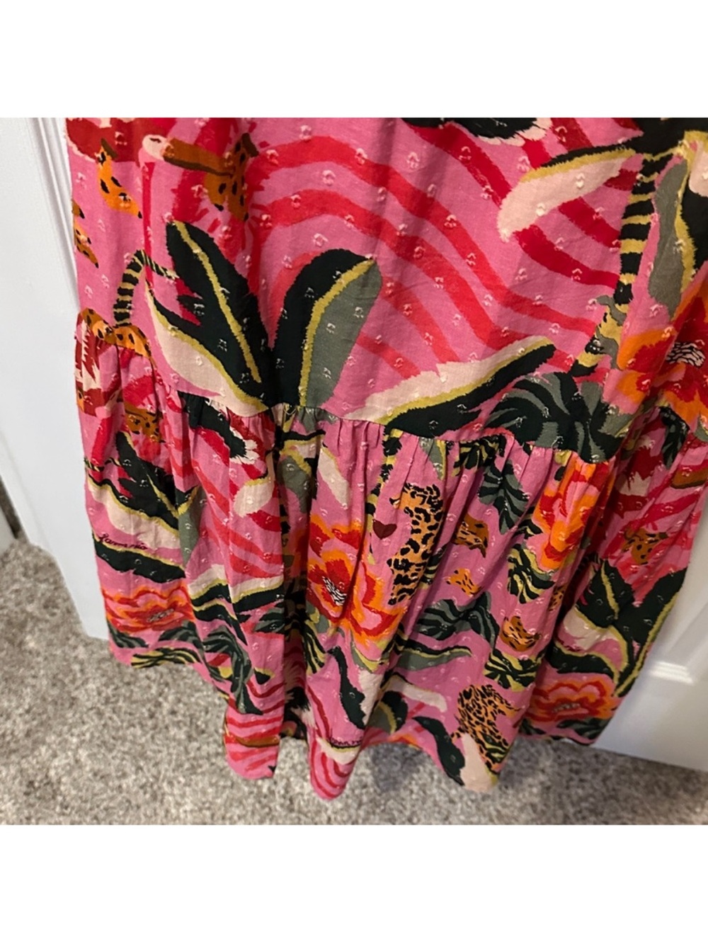 🐅Farm Rio for Anthropologie Pink Forest Print Midi Open Back Summer Dress Large - Picture 9 of 11